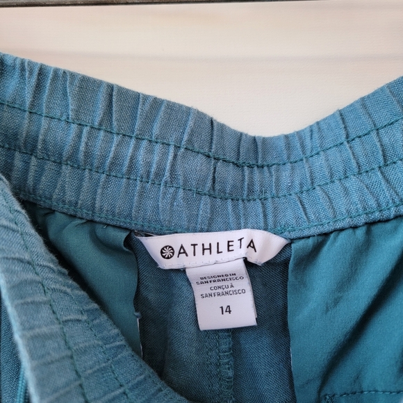 Athleta Retreat Wide Leg Linen Pants Size 14 Borealis Blue Straight Leg Resort - Picture 4 of 14